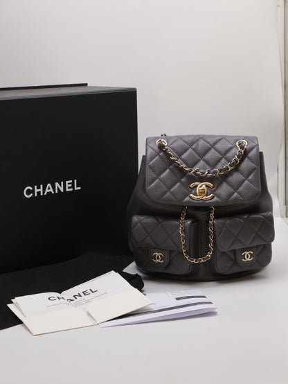 CHANEL Duma青蛙後背包 - 中號深灰金