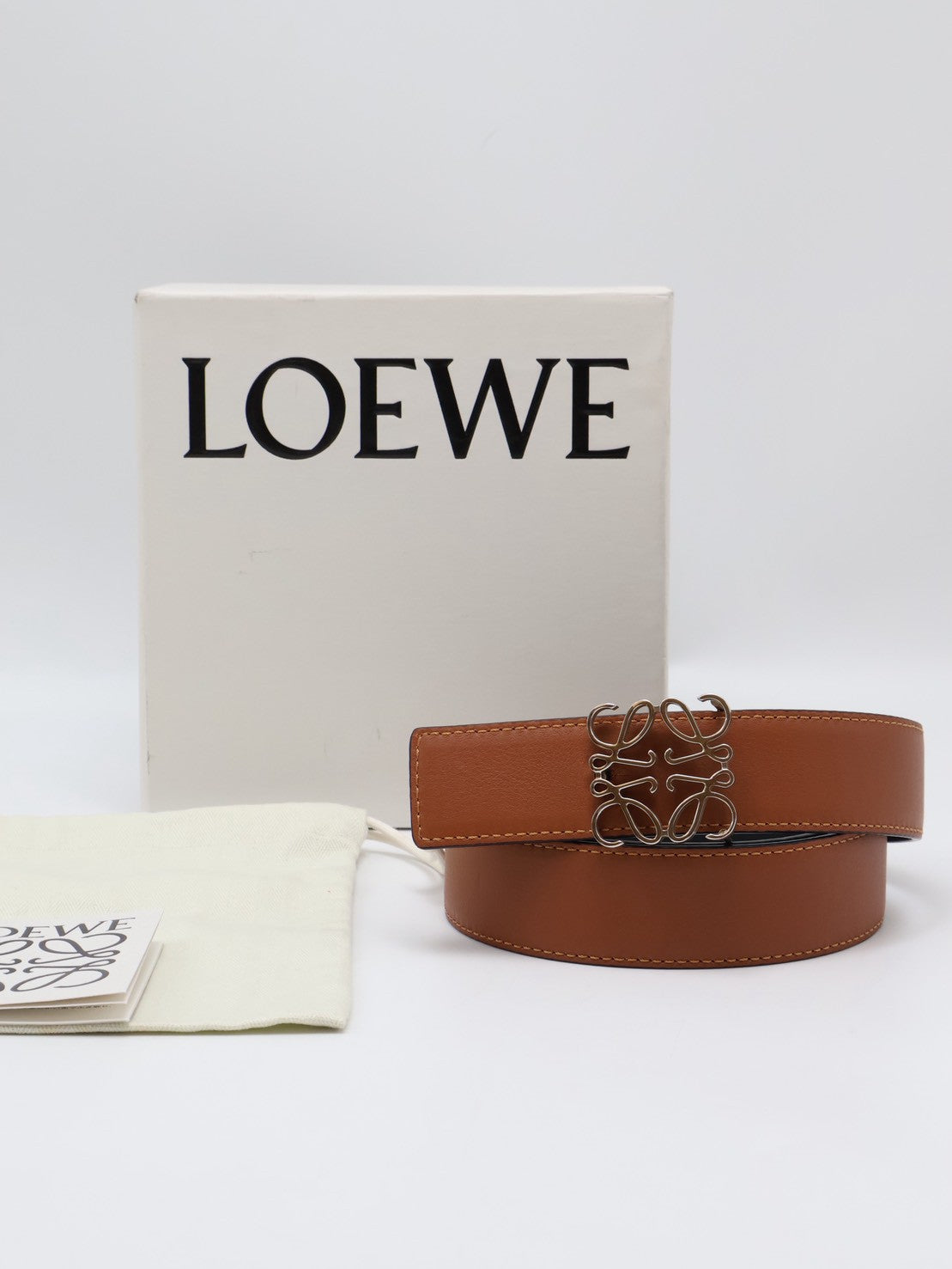 LOEWE Anagram小牛皮腰帶 - 棕銀 95
