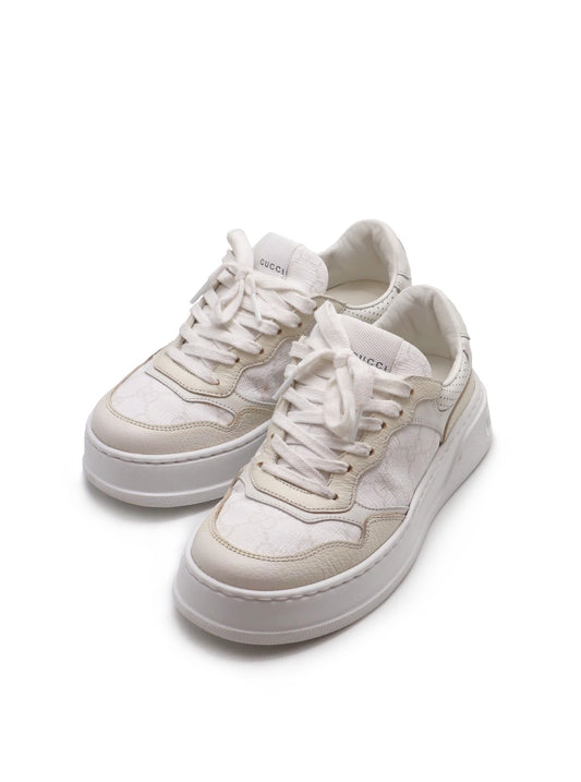 GUCCI - GG壓紋全皮休閒鞋 - 白 35