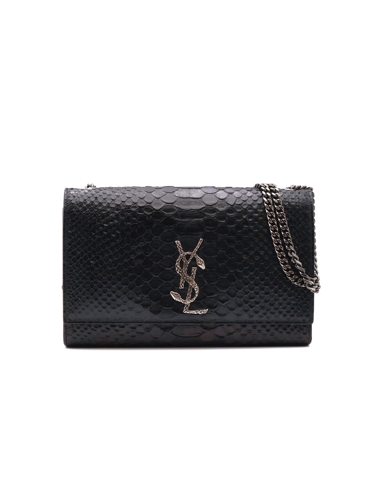 YSL 珍稀蛇皮鍊包 - 黑銀