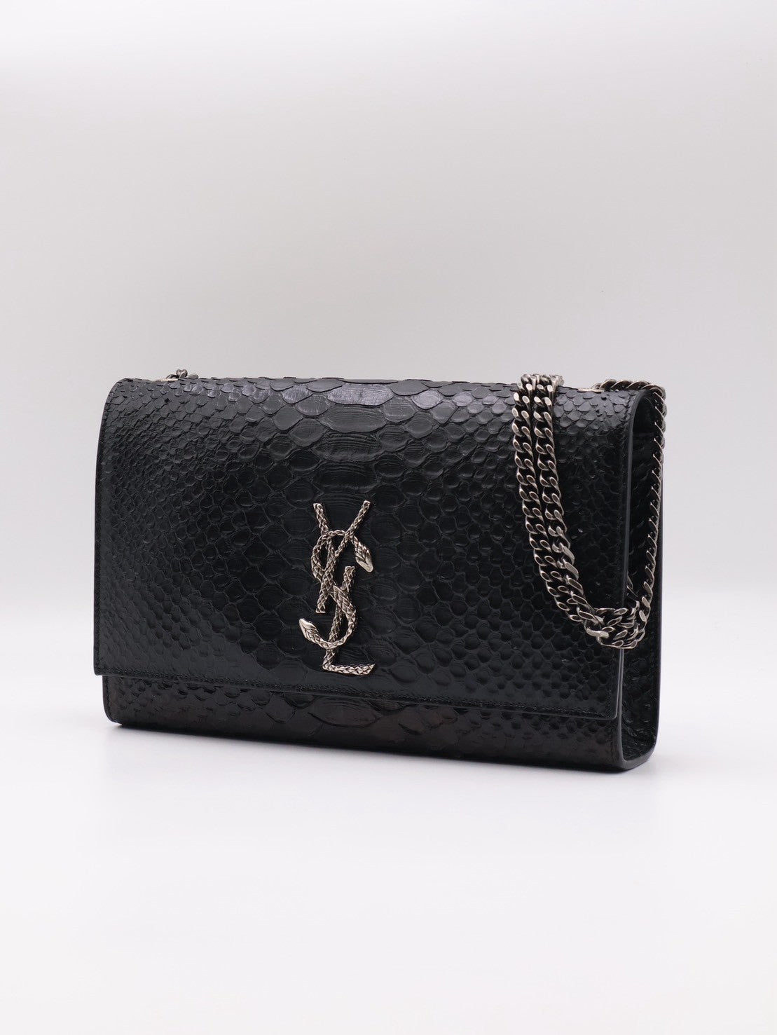 YSL 珍稀蛇皮鍊包 - 黑銀