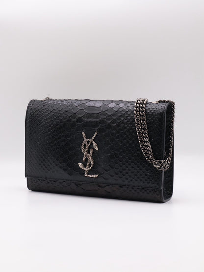 YSL 珍稀蛇皮鍊包 - 黑銀