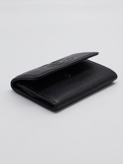 CHANEL 壓紋雙C口蓋卡包 - 黑16開