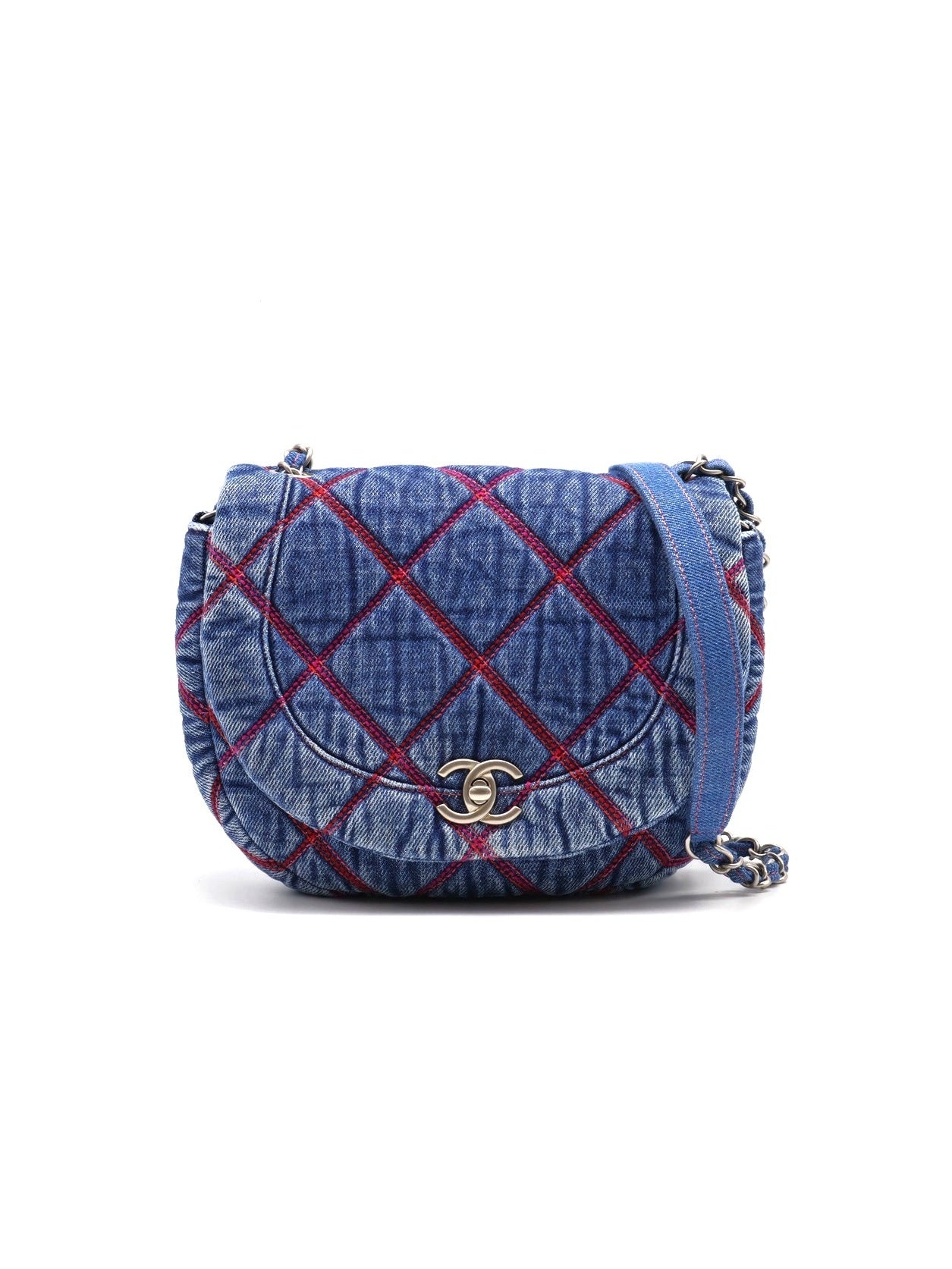 CHANEL 菱格紋牛仔馬鞍包