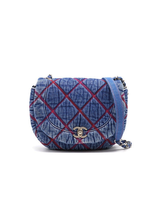CHANEL 菱格紋牛仔馬鞍包