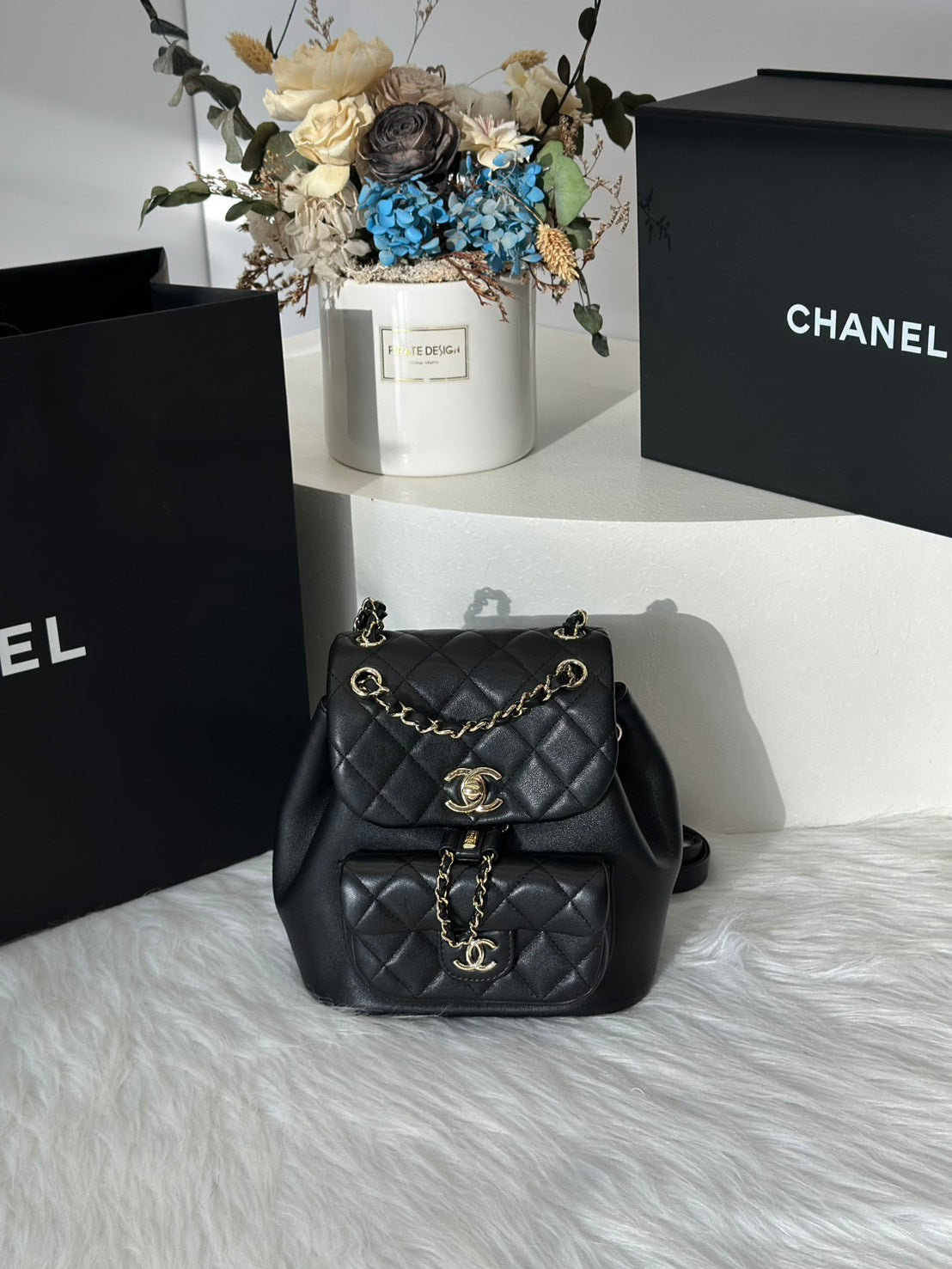 CHANEL Duma小牛皮後背包 - 小號黑金