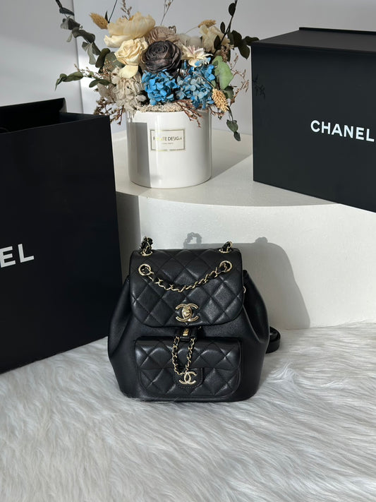 CHANEL Duma小牛皮後背包 - 小號黑金