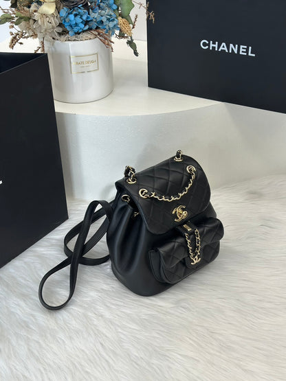 CHANEL Duma小牛皮後背包 - 小號黑金
