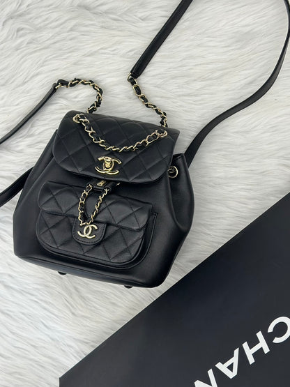 CHANEL Duma小牛皮後背包 - 小號黑金