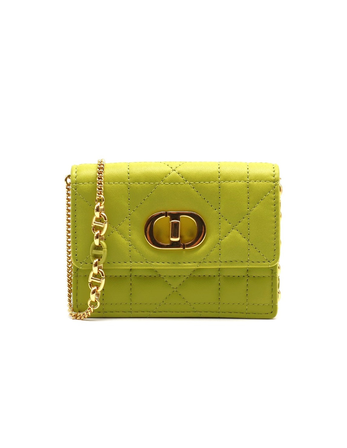 DIOR Caro藤格紋迷你鍊帶小包 - 果綠金