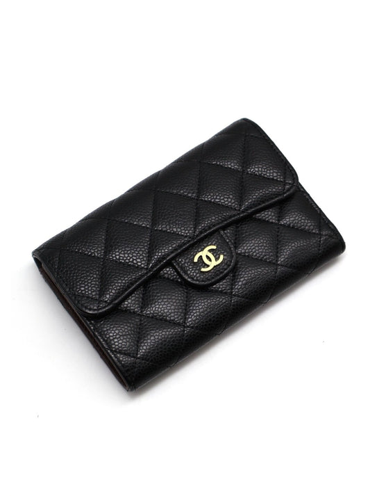 CHANEL 經典粒面牛皮中夾 - 黑金