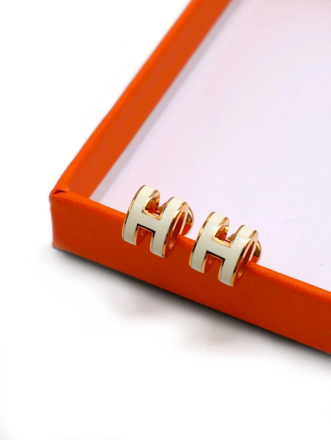 HERMES Mini Pop H耳環 - 白玫瑰金