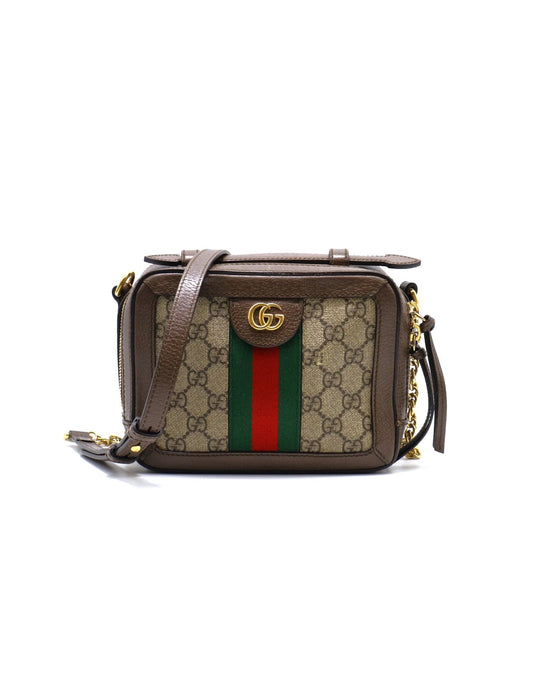 GUCCI 帆布老花綠紅織帶相機包
