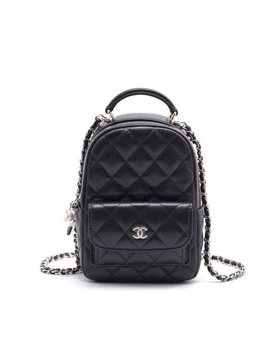 CHANEL 粒面牛皮迷你後背包 - 黑銀