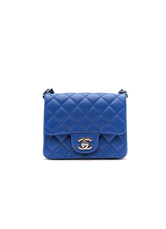 CHANEL 經典口蓋包方胖子 17 - 寶藍銀22開