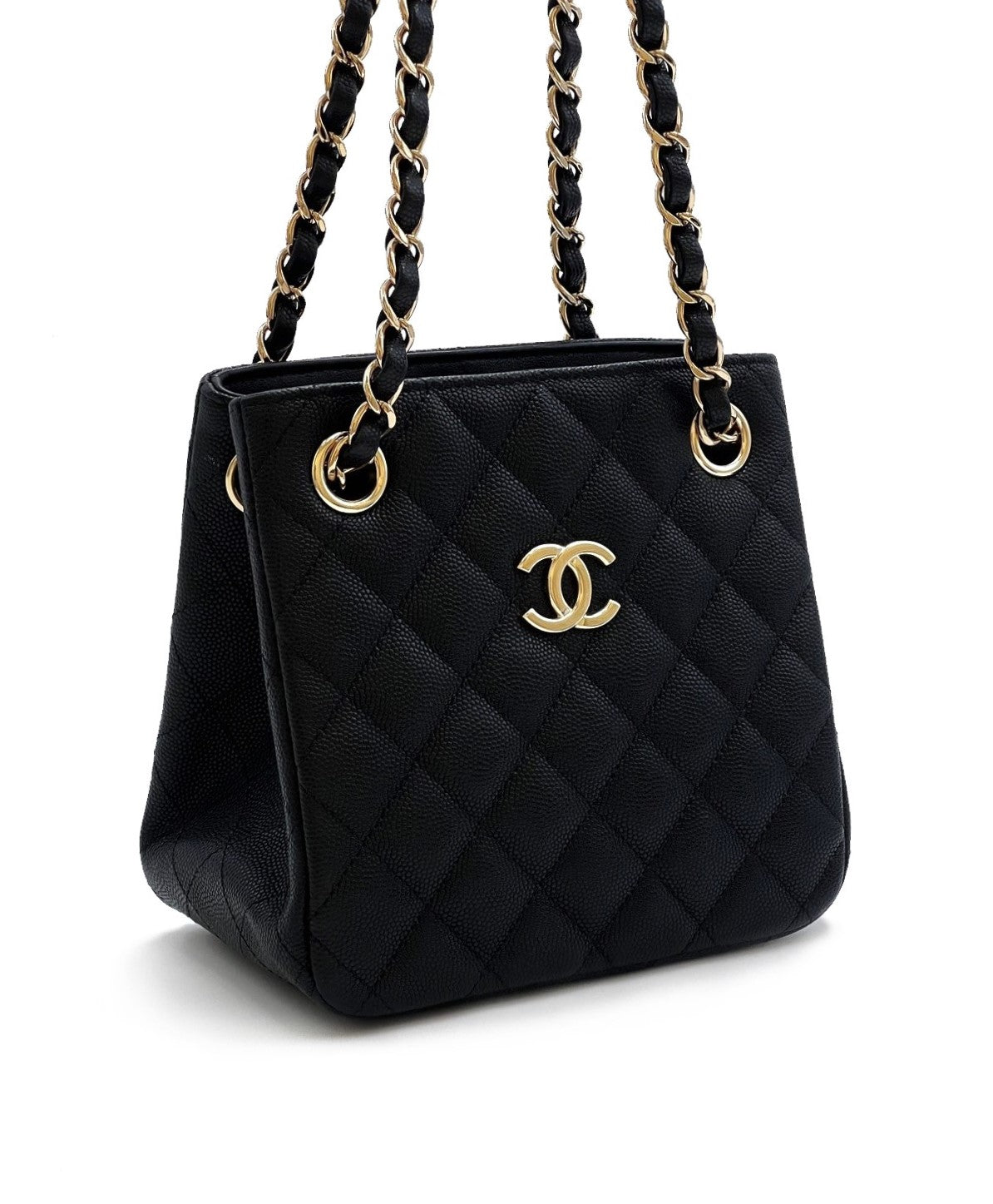 CHANEL Mini tote荔枝牛皮水桶包