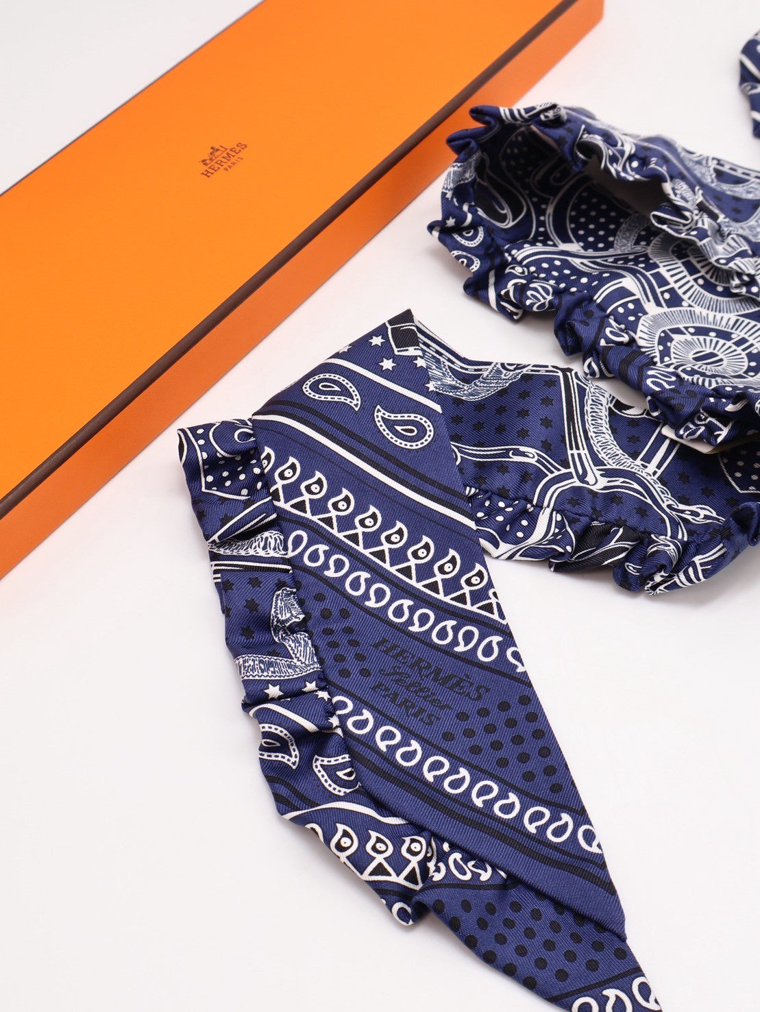 HERMES Eperon d'or Bandana金質馬刺荷葉邊Twilly - 深藍
