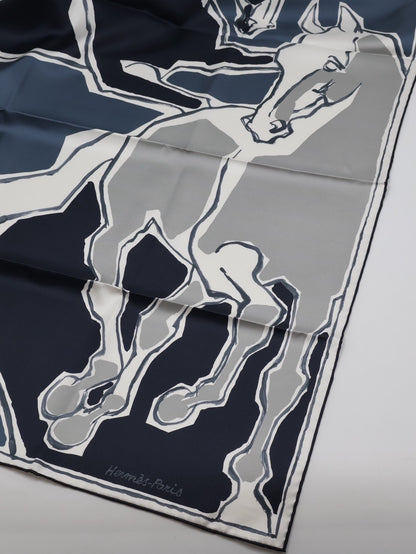 HERMES La Danse Des Chevaux 駿馬之舞絲巾 90 - 藍