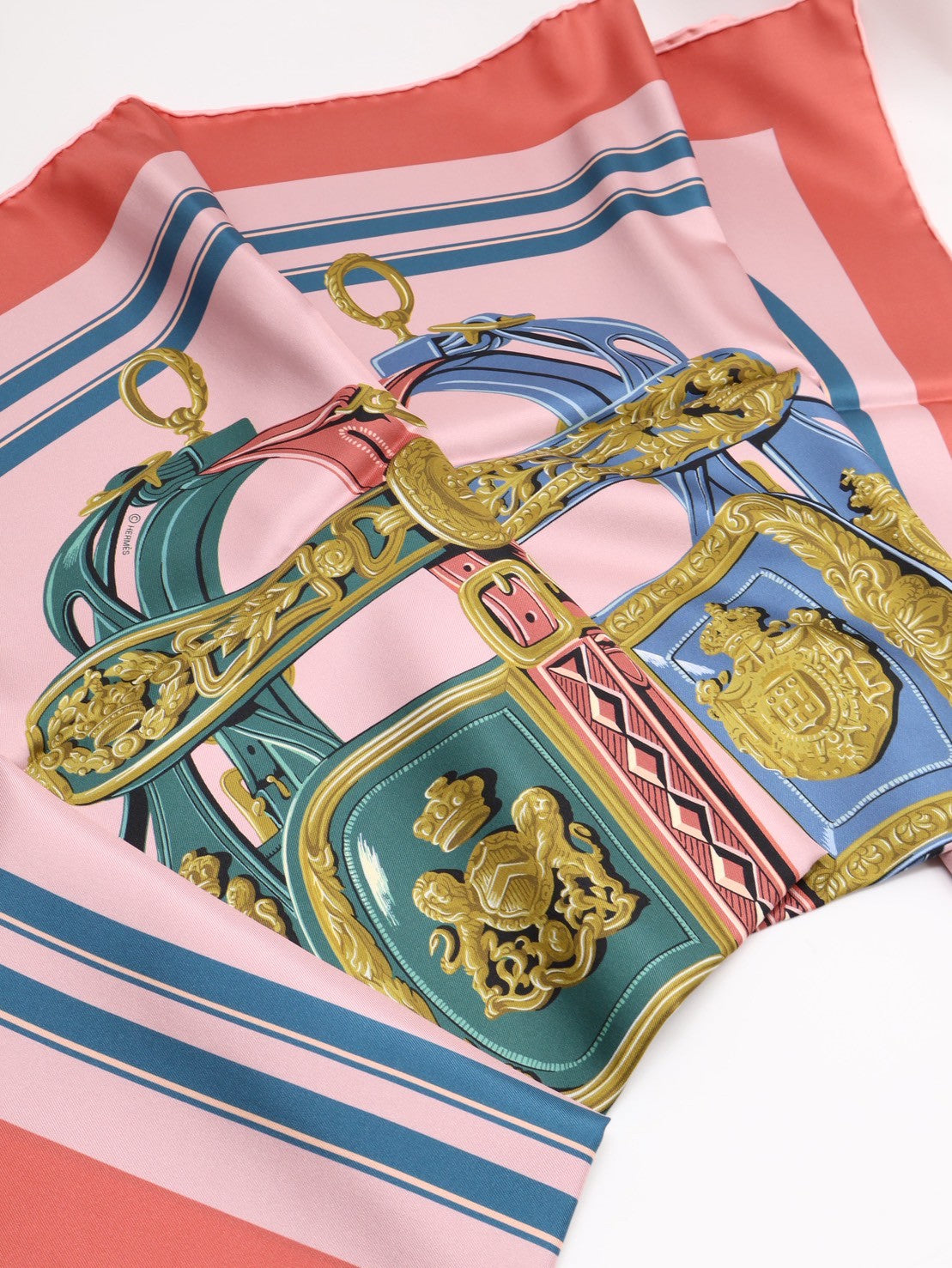 HERMES Brides de Gala盛裝馬鞍雙面絲巾 90 - 粉