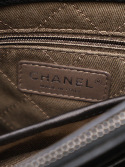 CHANEL 皮釦雙C單肩托特包 - 黑銀18開