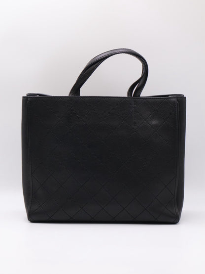 CHANEL 皮釦雙C單肩托特包 - 黑銀18開