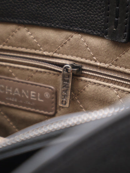 CHANEL 皮釦雙C單肩托特包 - 黑銀18開