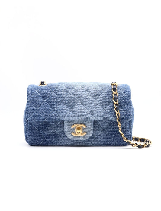 CHANEL 經典口蓋包 Mini CF20 - 漸層牛仔藍