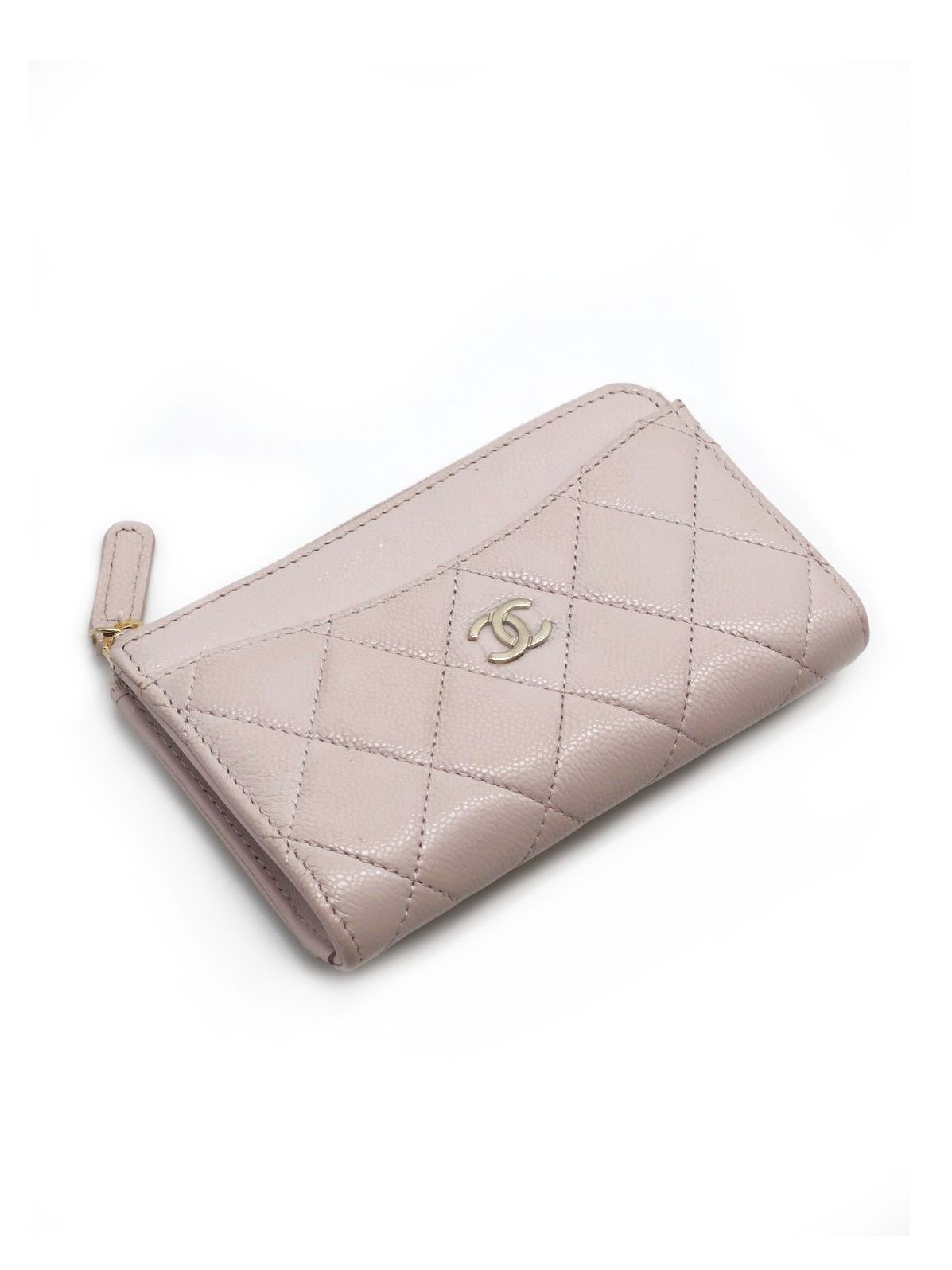 CHANEL L型拉鍊零錢卡片包 - 粉金