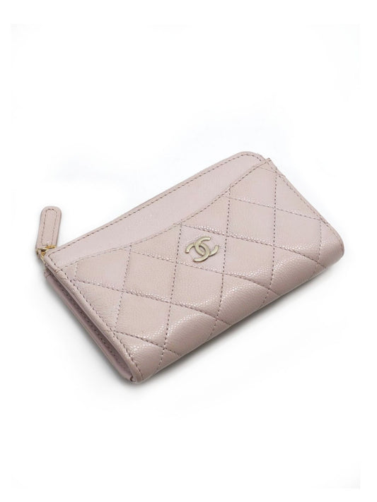CHANEL L型拉鍊零錢卡片包 - 粉金