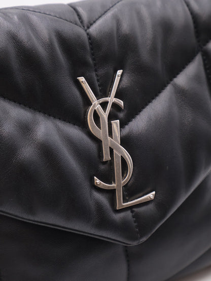 YSL Puffer小羊皮單肩包 - 小號黑銀