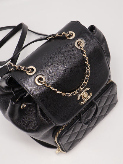 CHANEL Affinity粒面牛皮後背包 - 黑金