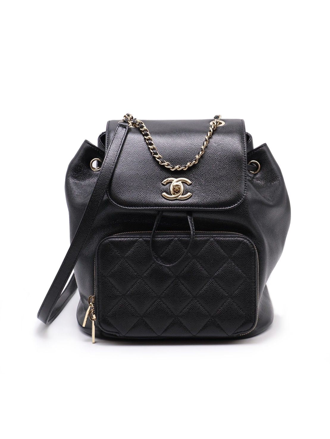 CHANEL Affinity粒面牛皮後背包 - 黑金
