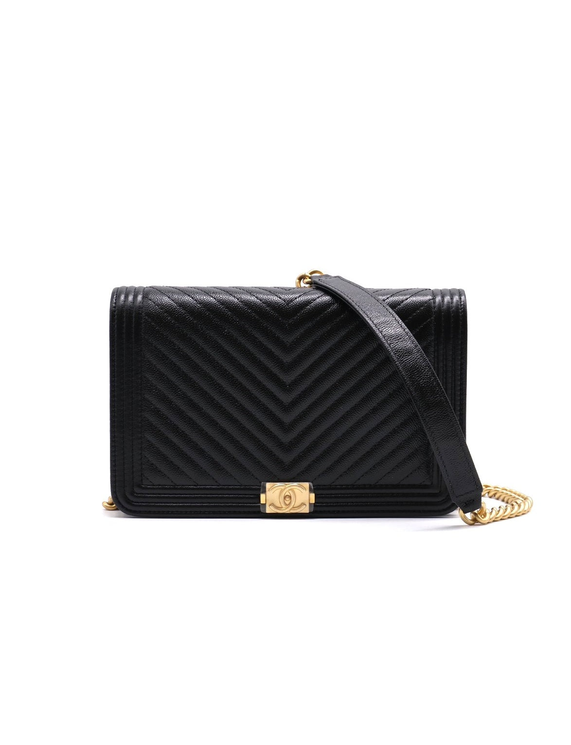 CHANEL Boy V紋牛皮WOC - 黑金