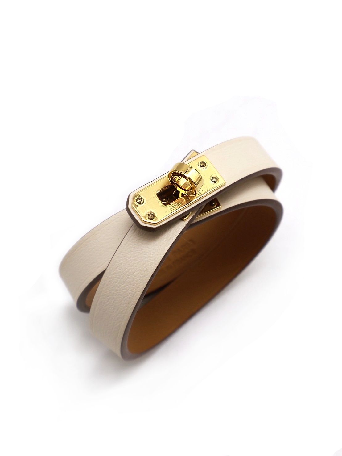 HERMES Mini kelly雙圈手環 - T2奶油白金 B