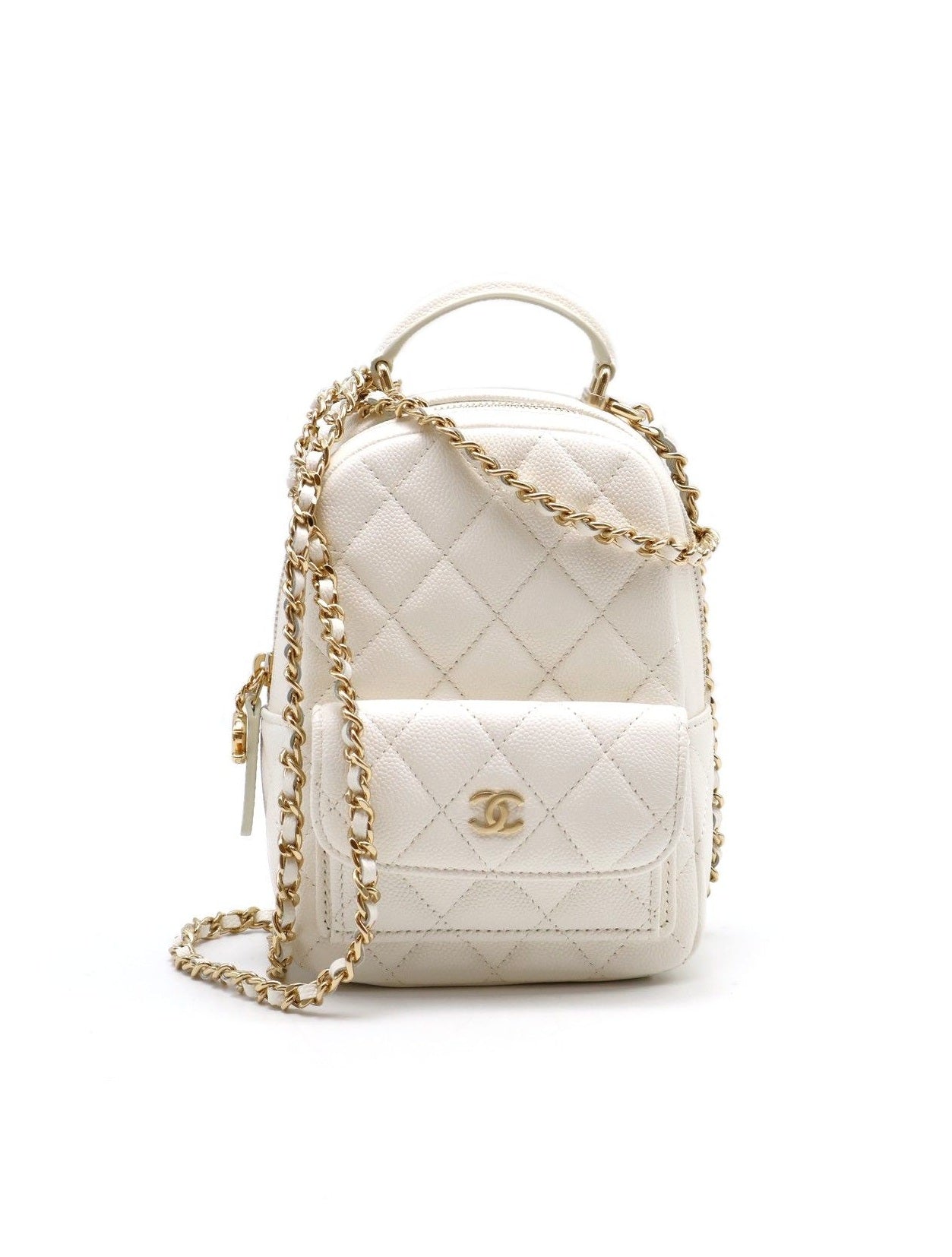 CHANEL 粒面牛皮迷你後背包 - 白金