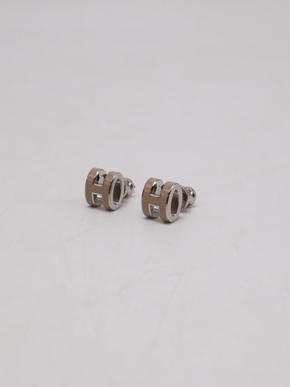 HERMES Mini Pop H耳環 - 奶茶銀