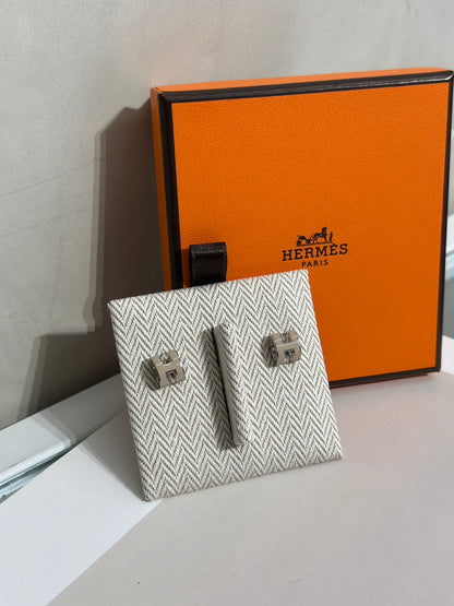 HERMES Mini Pop H耳環 - 奶茶銀