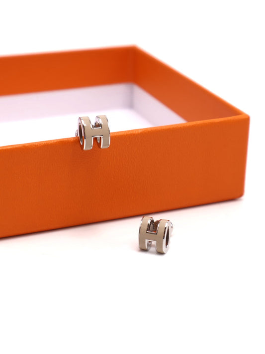 HERMES Mini Pop H耳環 - 奶茶銀