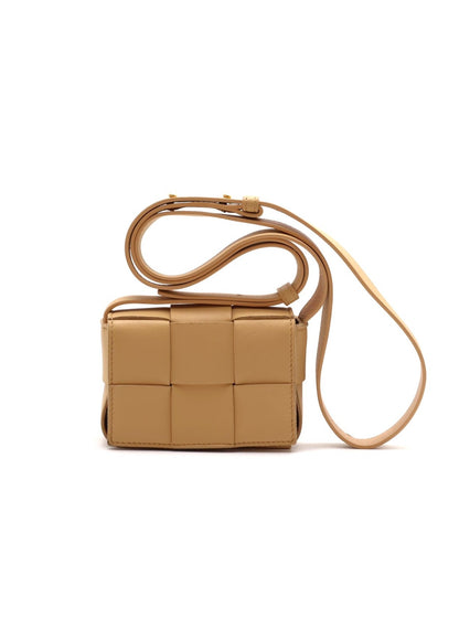 BOTTEGA VENETA Cassette編織斜背包 - mini燕麥黃