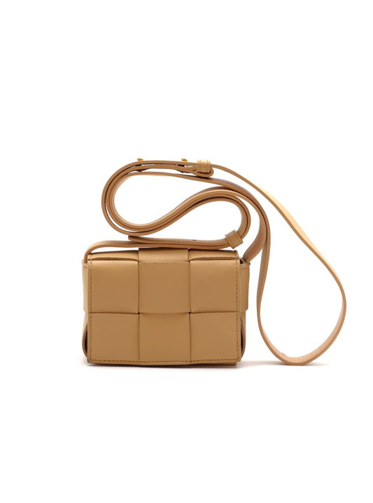 BOTTEGA VENETA Cassette編織斜背包 - mini燕麥黃