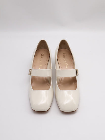 DIOR Miss Dior漆皮低跟瑪莉珍鞋 - 米白 35.5