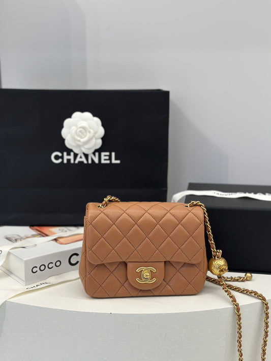 CHANEL 經典口蓋包方胖子 17 - 金球焦糖棕