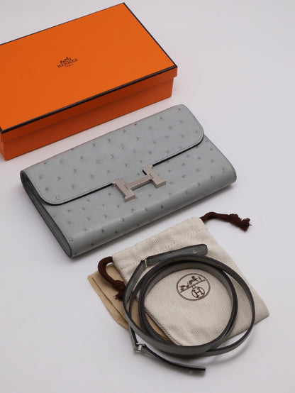 HERMES Constance to go - 鴕鳥皮冰川藍銀 B