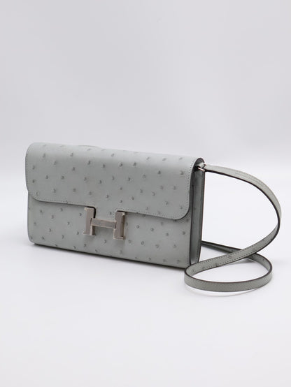 HERMES Constance to go - 鴕鳥皮冰川藍銀 B