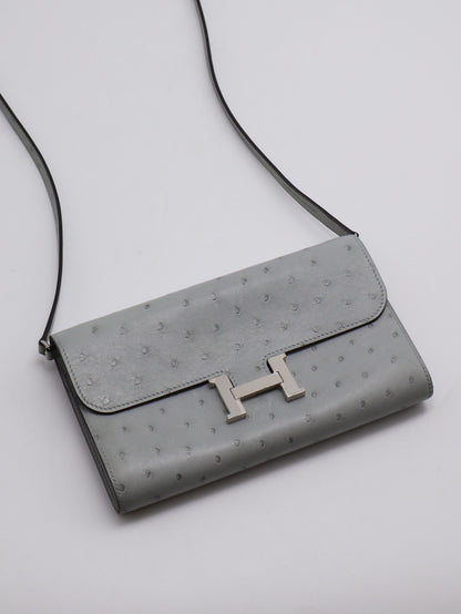 HERMES Constance to go - 鴕鳥皮冰川藍銀 B