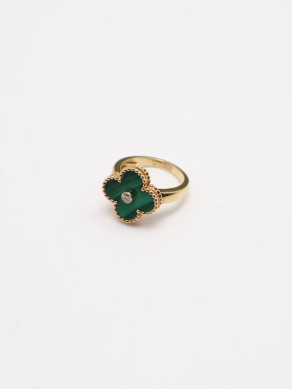Van Cleef & Arpels 孔雀石18K金四葉草戒指 - Vintage Alhambra