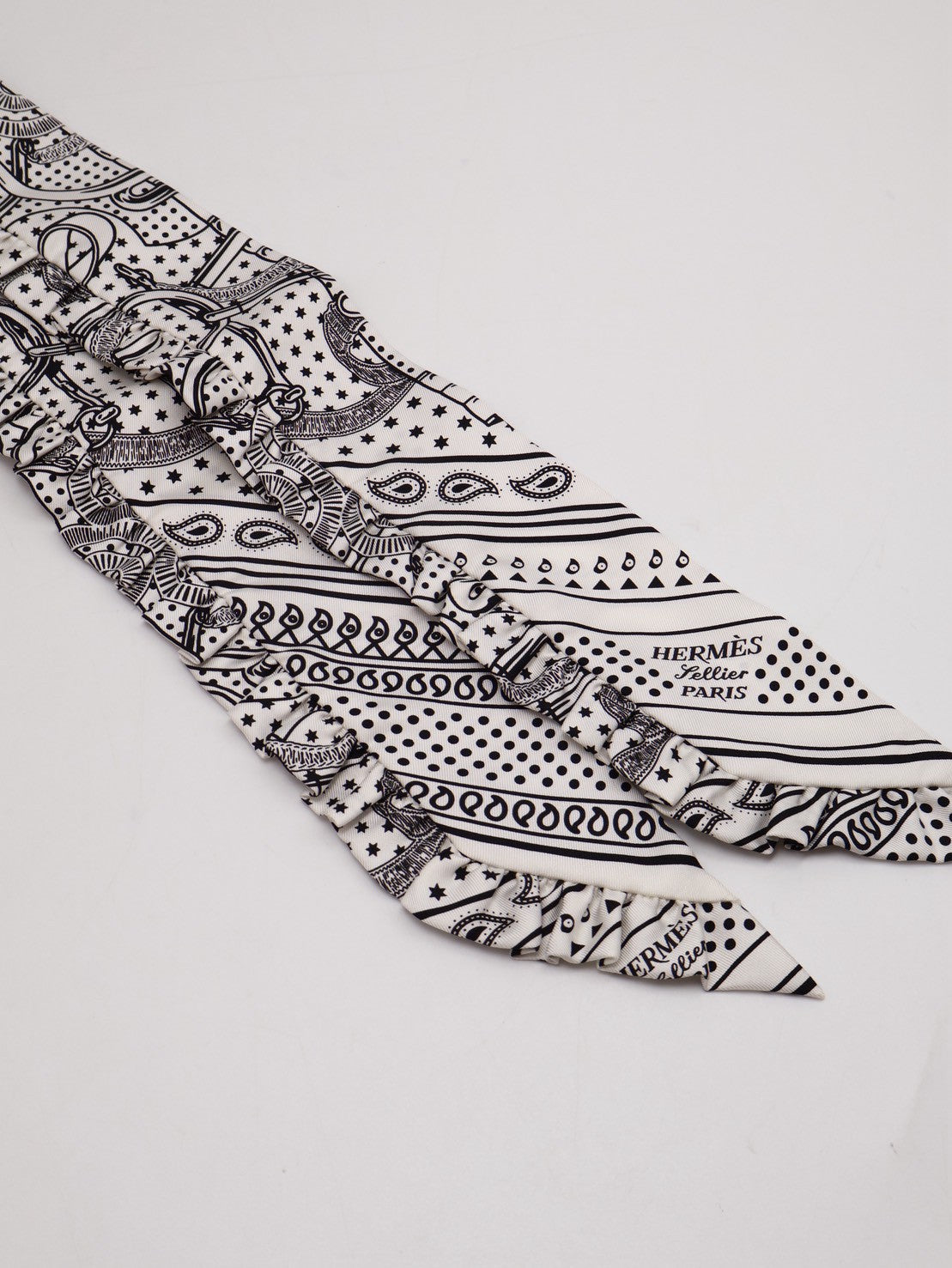 HERMES Eperon d'or Bandana金質馬刺荷葉邊Twilly - 白