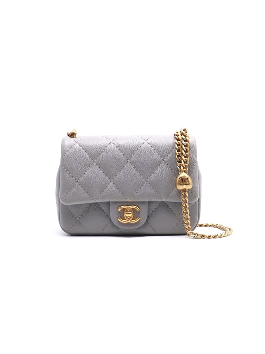 CHANEL 愛心調節釦口蓋包 20 - 灰金