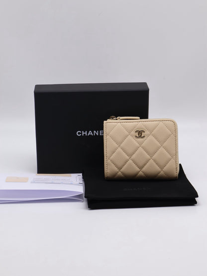 CHANEL L型拉鍊零錢包 - 米金