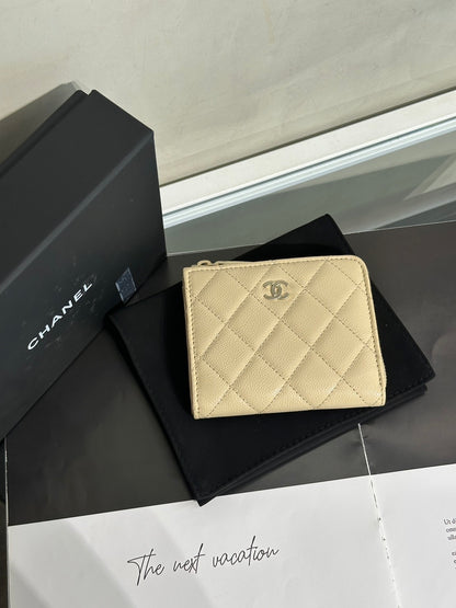 CHANEL L型拉鍊零錢包 - 米金